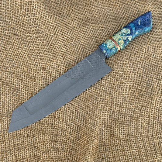 Stainless San Mai Bunka in Blue Box Elder Burl