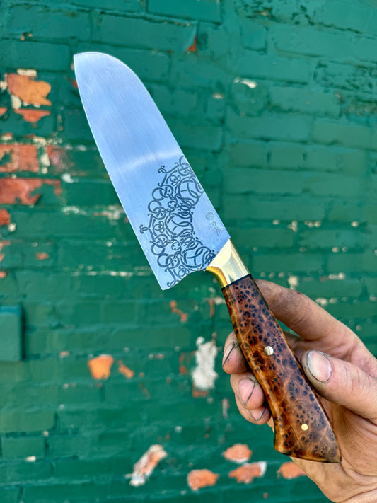 Powerhouse Santoku- Carbon and Thuya Burl